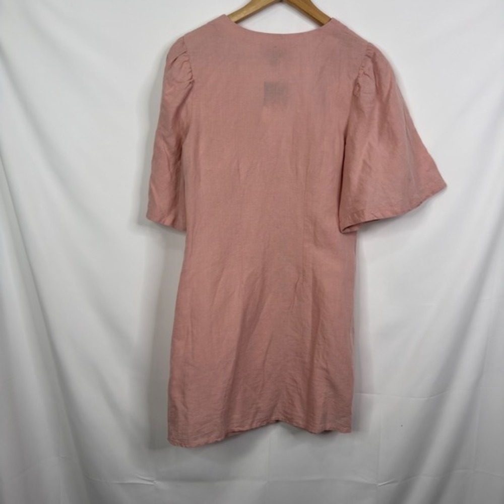 TOPSHOP Pink Linen Blend Button Front Flutter‎ Sleeve Mini Dress Size US 6 - Picture 5 of 8